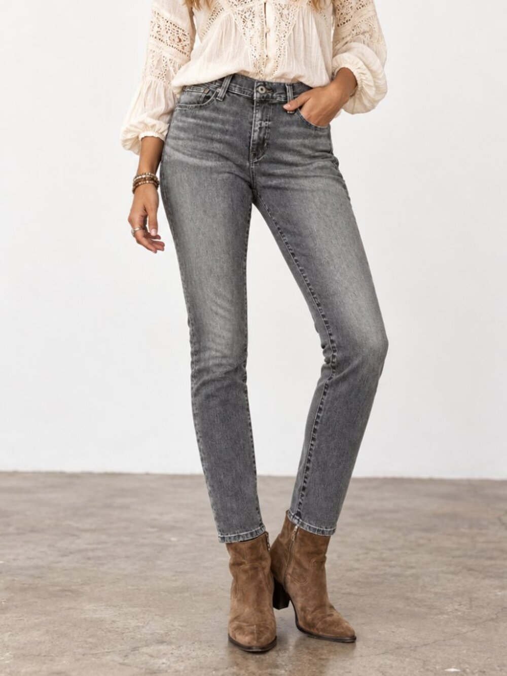 LUCKY BRAND Brooke Skinny Orta Premium Grey Stretch Ankle Jeans Size 2 EUC
